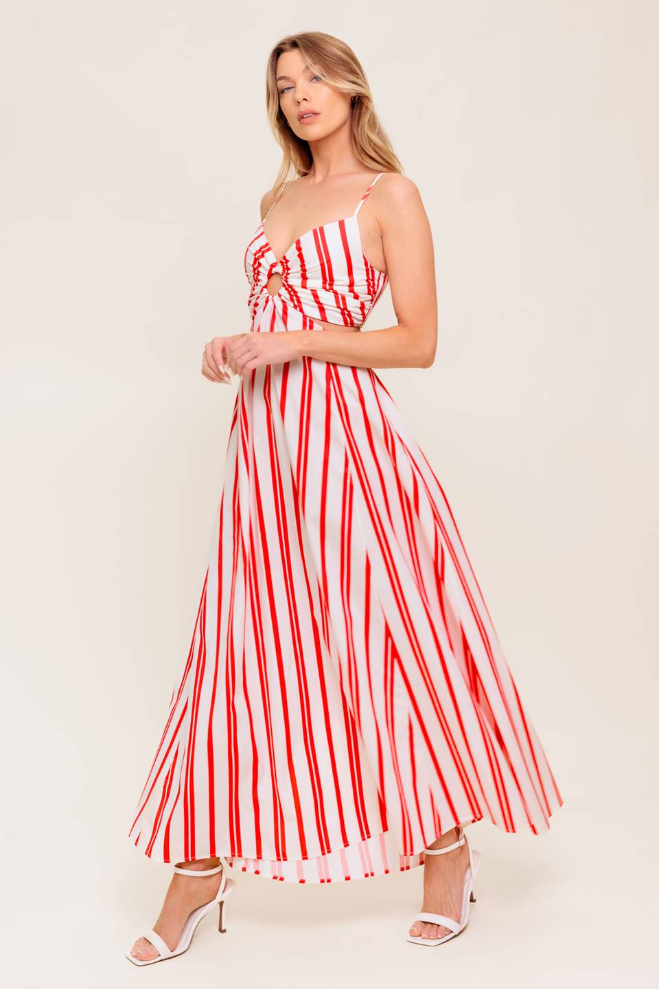 DREAM PETALS RED STRIPE WOVEN ANKLE DRESS Flying Tomato